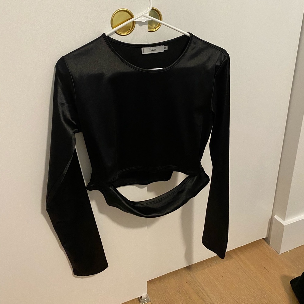 leather cutout long sleeve crop